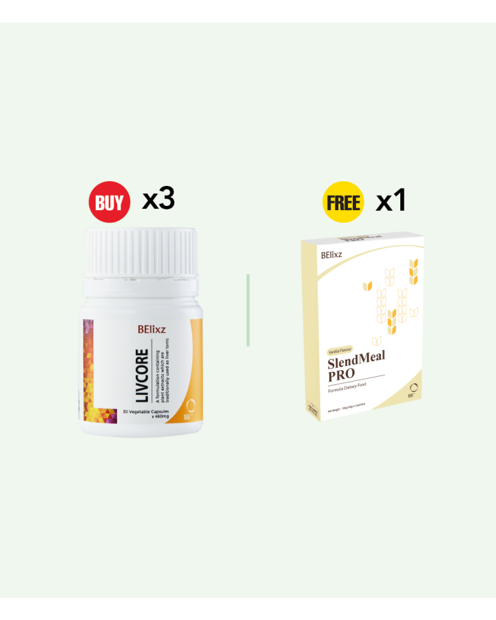 Buy 3x BElixz LIVCORE (30caps) Free 1x BElixz SlendMeal PRO (4s)